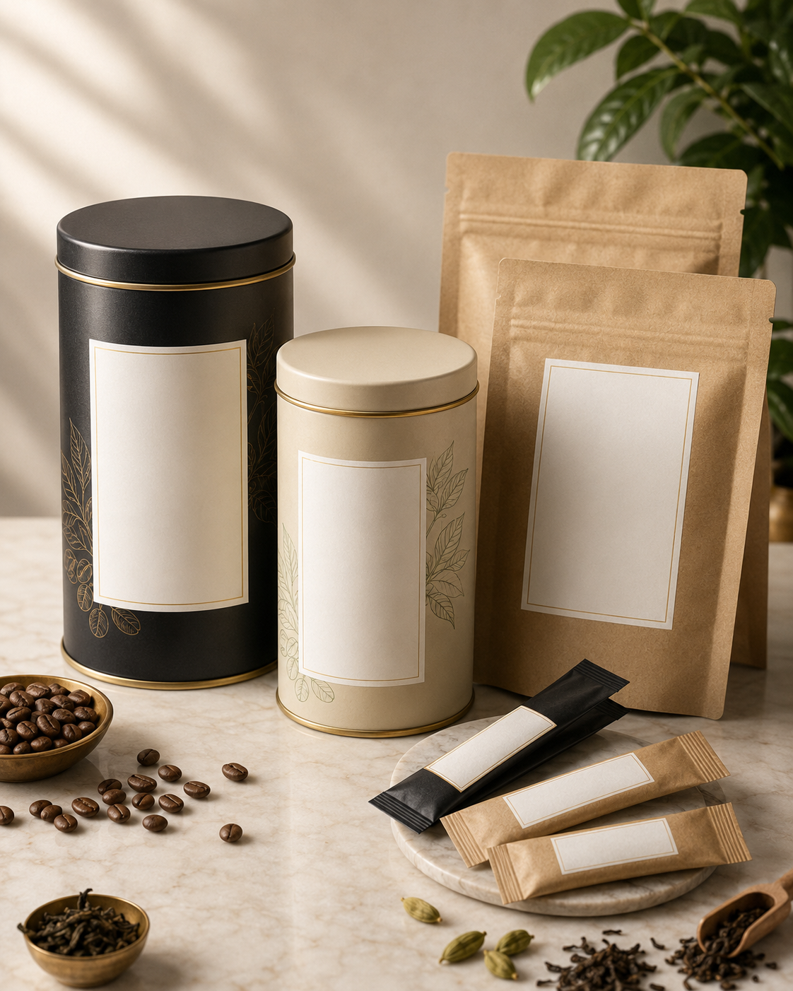 Swadistha private label tea and coffee premix packaging mockup